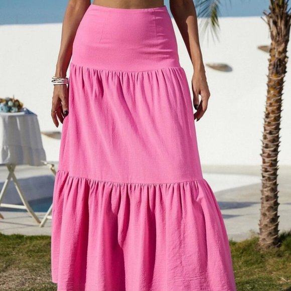 High Waist Ruffle Hem Skirt PINK - Picture 6 of 8